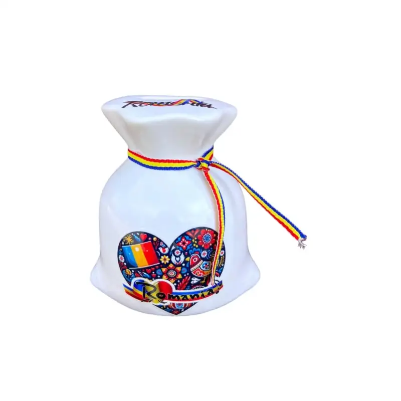 Inima romania, pusculita suvenir sac, model p49-6